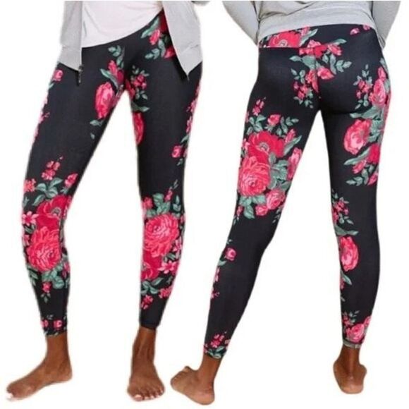 Albion Fit Antigua Pink Floral Cropped Leggings Medium Gray Compression Athletic - Picture 1 of 8